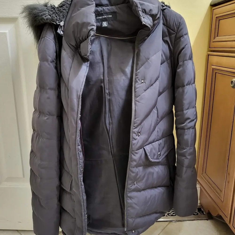 Jones New York Women's Grey Quilted Coat
